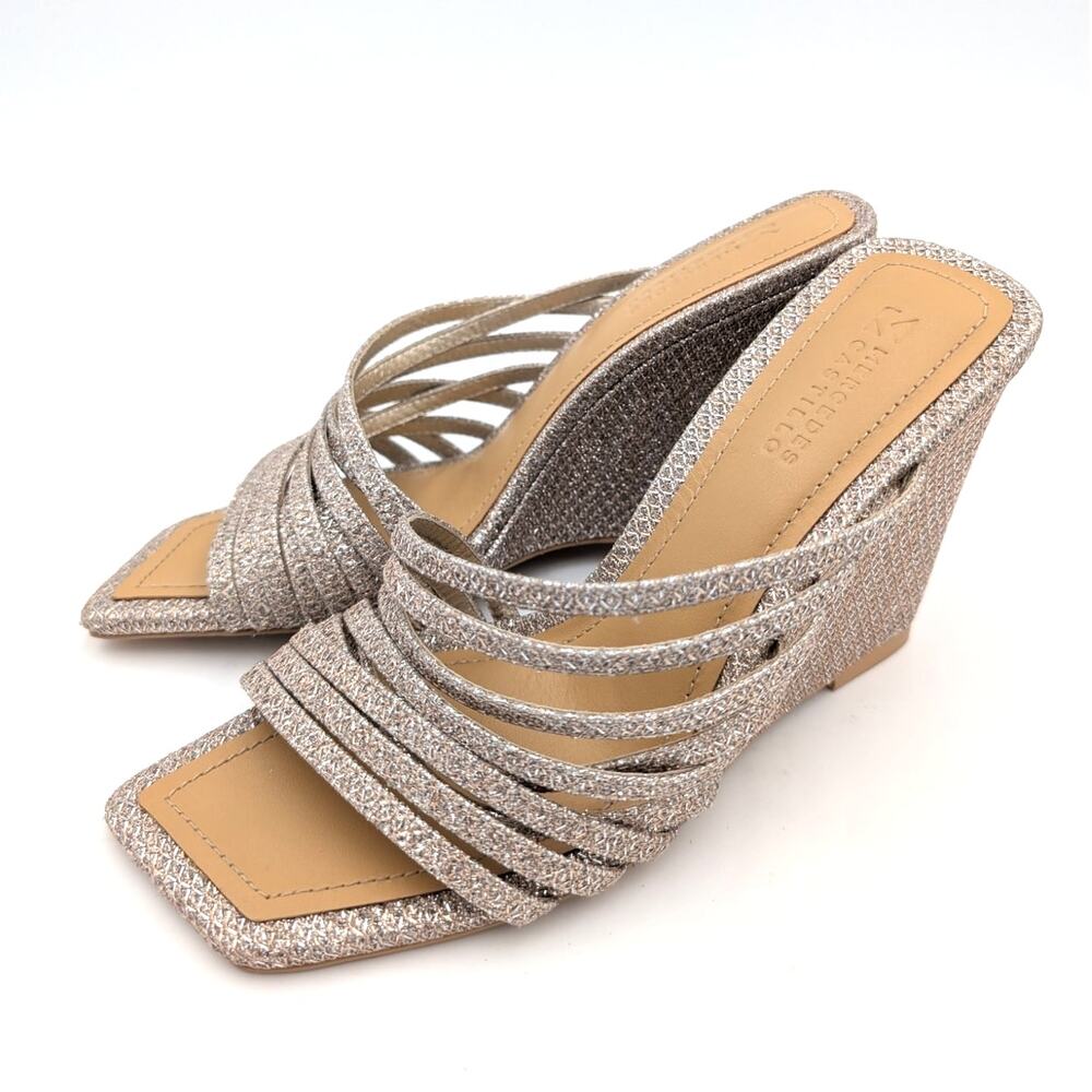 Mercedes Castillo Cecilia Slide Wedge Sandals Platinum Leather Size US7 EU37